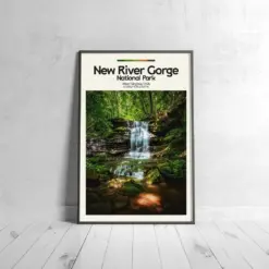 New River Gorge Poster - Oil Painting Technique | Usa National Park Wall Art | & Printed Travel Prints | Animalistic Home Decor