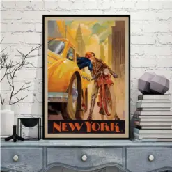 New York City Romance Travel Vintage Romantic Advert Tourism Art Couple Decor Poster Print