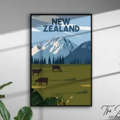 New Zealand Vintage Travel Poster Retro Style Travel Print Landscape Rustic Wall Art Aesthetic Home Decor Modern Vibrant Graphic Print