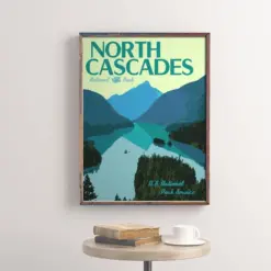 North Cascades National Park Vintage Style Travel Poster North Cascades Washington National Park Print