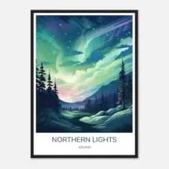 Northern Lights Iceland Wall Print Wooden Framed Art Decor Perfect Gift For Wanderlust Souls Ideal For Travelers