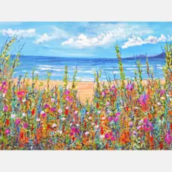 Ocean Beach Painting Print Of Original Artwork Wildflowers On Sandy Shore