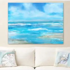 Ocean Breeze Watercolor Coastal Art Sailboat Optional In Blues Tells And Turquoise Original Art Large Peaceful Seascape Beach Wall Art