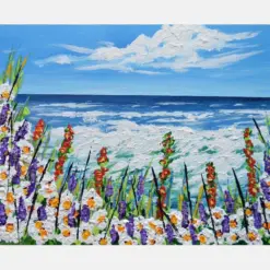 Ocean Painting Tropical Flower Beach Beach House Wall Decor Hand Painted