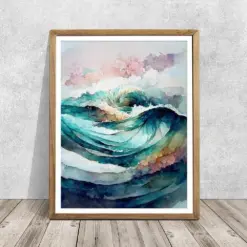 Ocean Print Watercolor Wave Print Ocean Wave Turquoise Wave Print Wave Painting Watercolor Painting Ocean Art Wave Art Wall Art