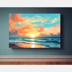 Ocean Sunset Canvas Wall Art Print Ocean Decor Sunset Decor Beach Wall Art Seascape Painting Sunset Wall Art Coastal Decor Wall Art