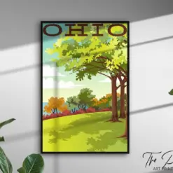 Ohio Vintage Travel Poster Retro Style Travel Print Us States Rustic Wall Art Landmarks Aesthetic Decor Vibrant Trendy Graphic Artwork