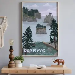 Olympic National Park Travel Poster Washington State Art Pacific Northwest Print Olympic Illustration