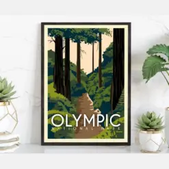 Olympic National Parks Travel Poster Print Retro Travel Poster National Park In Washington State Housewarming Gift Office Wall Art