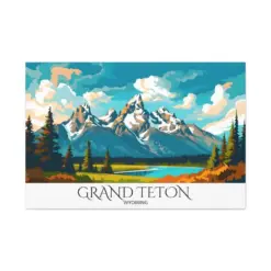 On Canvas Grand Ten National Park Wyoming Travel Poster Print Wall Art Hanging Home Decor Gift Artwork Lover Matte Stretched