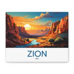 On Canvas Zion National Park Utah Travel Poster Print Wall Art Hanging Home Decor Gift Artwork Lover Matte Stretched