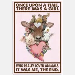 Once Upon A Time Girl Really Loved Animals Cattle Cow Pig Heart Floral Flower Quote Vintage