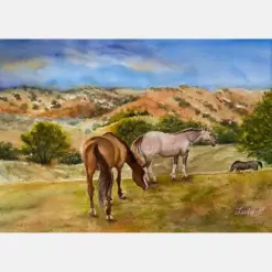 Open Spaces Of Ghost Ranch Original Watercolor Painting New Mexico Vista Horses