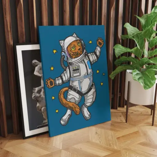 Orange Astronaut Canvas Wall Art Kids Wall Art Crazy Cat Lady Art Canvas Art Print