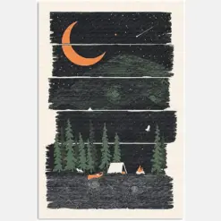 Orange Moon Dark Mountain Forest Adventure Camping Picnic Hobby