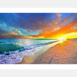 Orange Sunset Beach Turquoise Ocean - Metal Wall Art Print