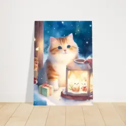 Orange Winter Cat Premium Poster Med Matt Paper