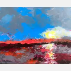 Original Art Abstract Impressionism Plain Air Scenic American Vista Landscape Painting On Canvas Fiery Dawn By Claire