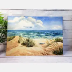 Original Art Beach Painting By I Doorman Watercolor Seaside Scene Dunes With Boat And Ocean Beach House Decor Vintage Painting 14 I 20
