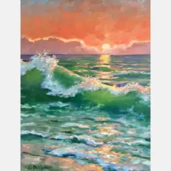 Original Beach Sunset Painting Beach Shoreline With Waves At Sunset Landscape Art