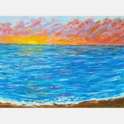 Original Canvas Ocean Painting Sun Rays Highlighting The Gentle Waves