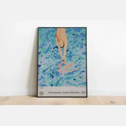 Original Munich Olympic Diver Poster By David Hockey Vintage Poster Modern Wall Decor Olympic Game Prints Sport Poster Olympic Poster
