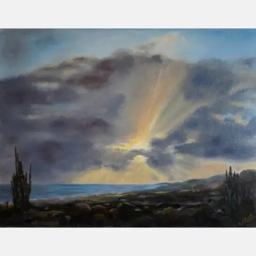 Original Oil Painting Caribbean Sunrise Seascape On Canvas Board Aruna Near Alto Vista Chapel Handmade One Of A Kind Art Romantic Gift