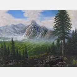 Original Oil Painting - Distant Mountain Splendor