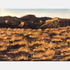 Original Pastel Painting - Sunset Landscape In Southwest Grasses And Rock Faces - Sold By Artist