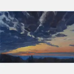 Original Sunset Oil Painting Oil On Canvas Colorful Dramatic Sky With Vista