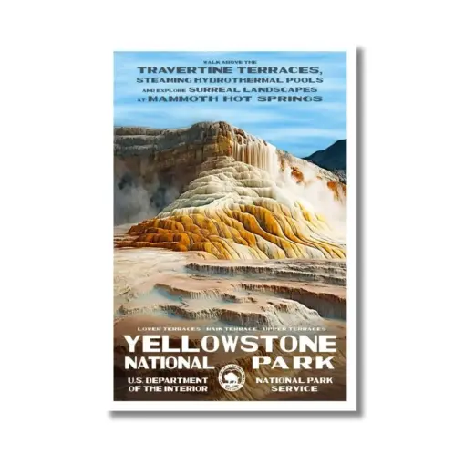 Original Yellowstone National Park - Mammoth Hot Springs Poster | Vintage Artwork | Mammoth Hot Springs Art | Geothermal Print