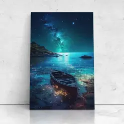 Painting Of A Boat On A Beach At Night Beautiful Art Print On Canvas Beach House Decor Starry Night Sky Large Canvas Wall Art