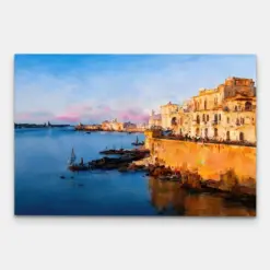 Painting - Origin Travel Print - Colorful Italy Wall Art - Sicily Decor - Italian Coast Watercolor Landscape - Historical Landmark