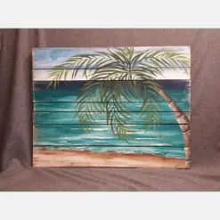 Pallet Wood Art Beach Beach Pallet Wall Handmade Decor Hardwood Seascape Horizon Recycled Distressed Palm Tree