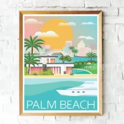 Palm Beach Print Palm Beach Skyline Wall Decor Travel Poster Florida Sunset Scene Art Deco Print Graphic Art Palm Trees Sun Beach