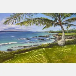 Palm Shadows Along Wailed Beach Path Palm Trees Waves Crashing Green Grass Ulna Wailed Beach Resort Maui Hawaii West Maui Mans