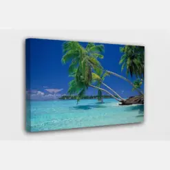 Palm Trees Blue Water Beach Canvas Wall Art Design | Poster Print Decor For Home & Office Decoration I Poster Or Canvas Ready To Hang