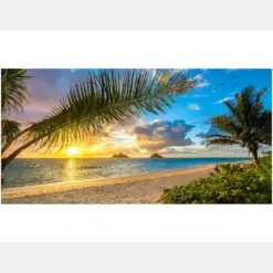 Panorama Aluminum Fine Art Print Of Typical Sunrise At Nanika Beach In Hawaii Titled Livin