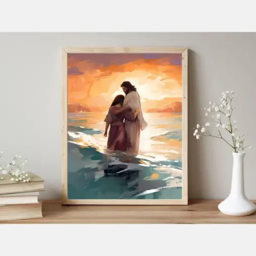 Peace Be Still | | Jesus Embracing Woman | Jesus Walking On Water | Christian Art | Bible Wall Art | Jesus Painting