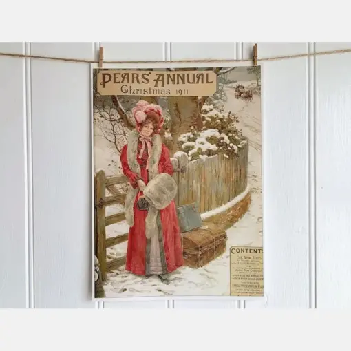 Pears Soap 1911 Annual Cover, Vintage 1978 Book Page, Winter Snow, Bedroom Home Decor, Retirement Present, Birthday Gift Mum Grandma Aunt