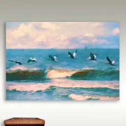 Pelicans Pelican Beach Scene Ocean Coastal Art Print Seascape Beach Decor Coastal Decor Ocean Art Print Or Canvas