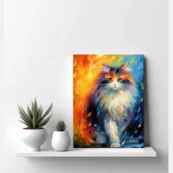 Persian Cat Animal Canvas Print | Gift For Persian Cat Lover | Colourful Cat Portrait Painting Canvas Print Art | Home Decor Wall Art Print