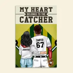 Personalized Baseball Couple Poster - My Heart Belongs A Baseball Player - Couple Shoulder To Shoulder - Poster & Canvas