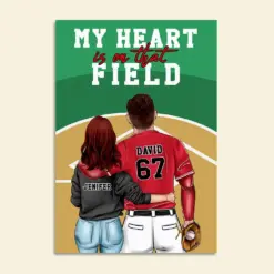 Personalized Baseball Couple Poster - My Heart Is On That Field - Couple Shoulder To Shoulder - Poster & Canvas