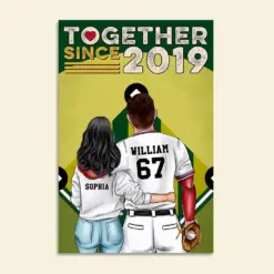 Personalized Baseball Couple Poster - Together Since - Couple Shoulder To Shoulder - Poster & Canvas