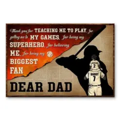 Personalized Baseball Dear Dad Thank You Poster & Canvas Gift For Dad Family Birthday, Gift For Baseball Lover Home Decor Wall Art