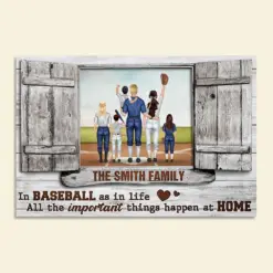 Personalized Baseball Family Poster - All The Important Things Happen At Home - Window Frame - Poster & Canvas