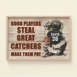 Personalized Baseball Player Poster - Great Catchers Make Them Pay - Customer Name Number - Poster & Canvas