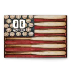 Personalized Baseball Poster & Canvas, Baseball American Flag Wall Art, Custom Name Number Home Decor For Husband, Men, Son, Boy, Kid