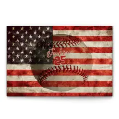 Personalized Baseball Poster & Canvas, Baseball Ball & American Flag Wall Art, Custom Name Number Home Decor For Son, Boy, Kid